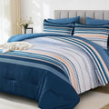Dobuyly Blue Queen Comforter Set 7 Pieces - Soft Microfiber Striped