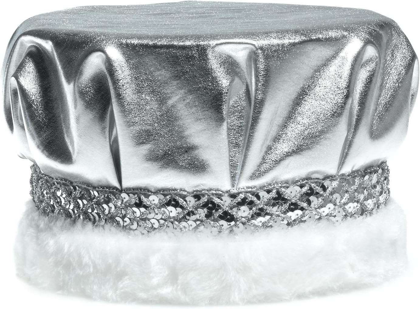Metallic Crown with Sequin Band and Faux Fur for Special Events