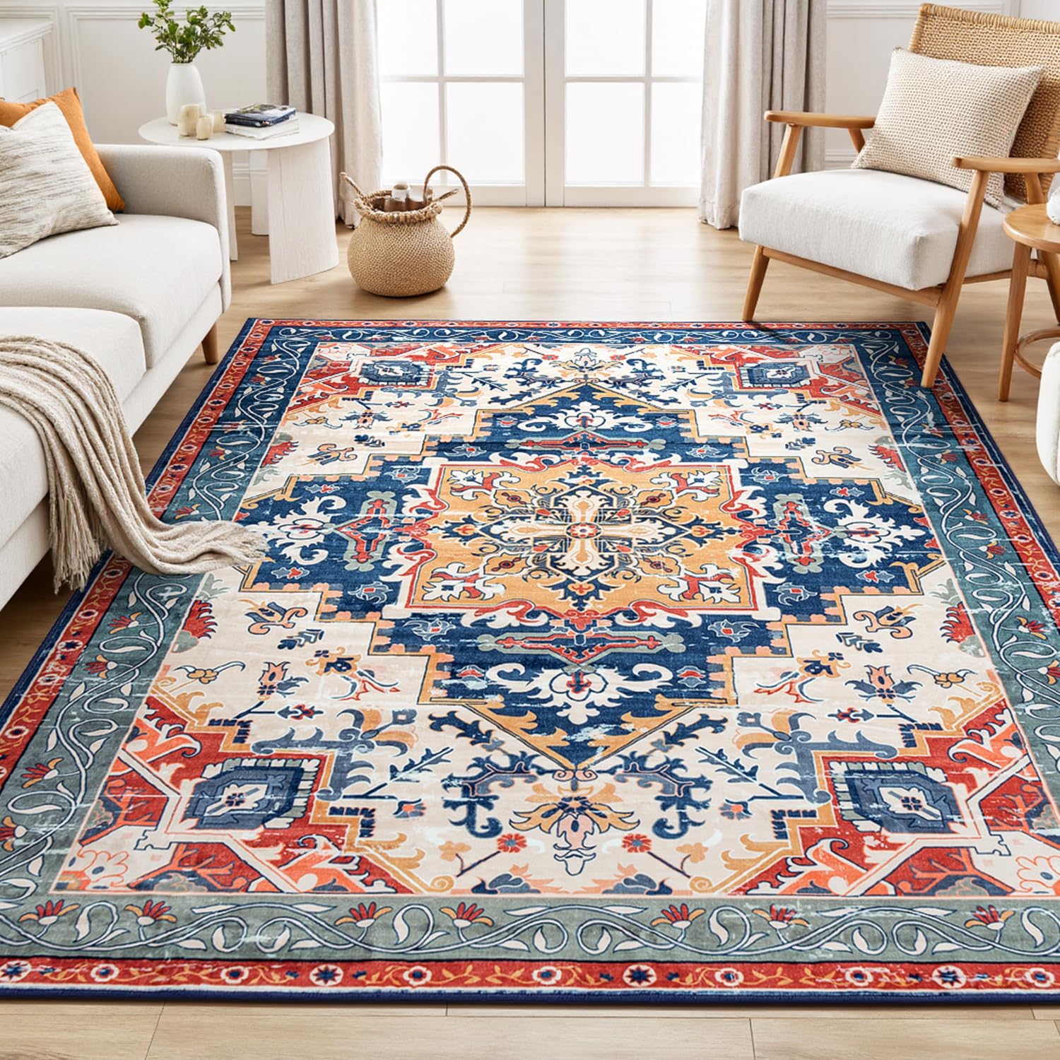Rugflix 5x7 Area Rug for Living Room, Soft Boho Vintage Design
