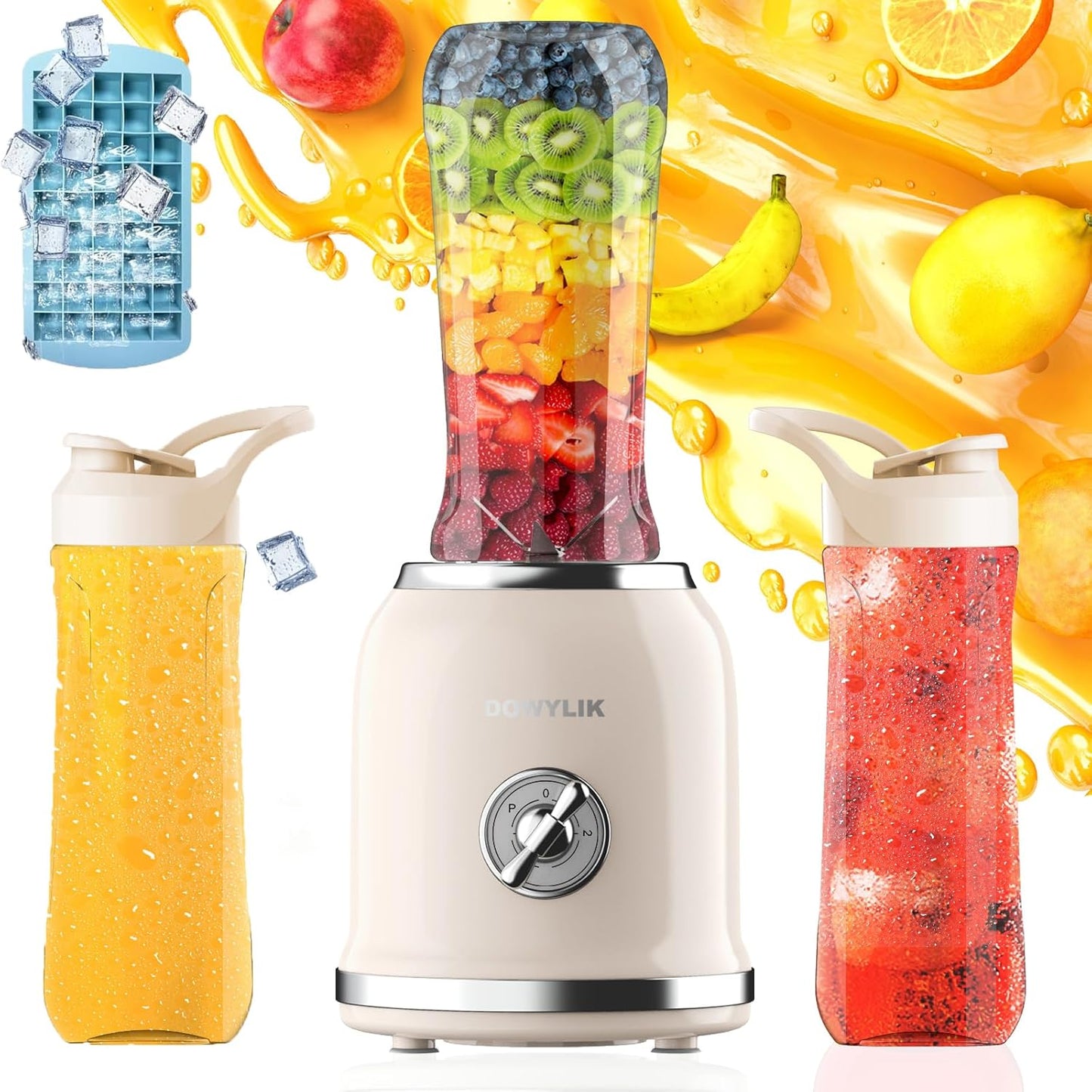 Retro Protein Smoothie Blender - 3 Speed, 6-Edge Blade, 2 Travel Cups