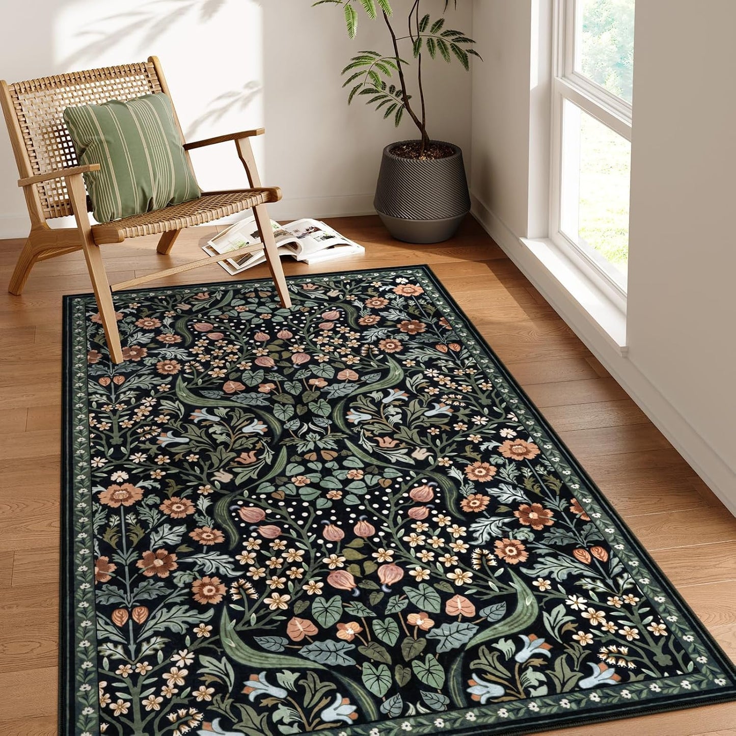 Moynesa Floral Area Rugs 4x6 - Boho Washable Non Slip Soft Rugs