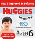 Huggies Size 6 Diapers Snug & Dry 144 Count - Soft, Leak Protection