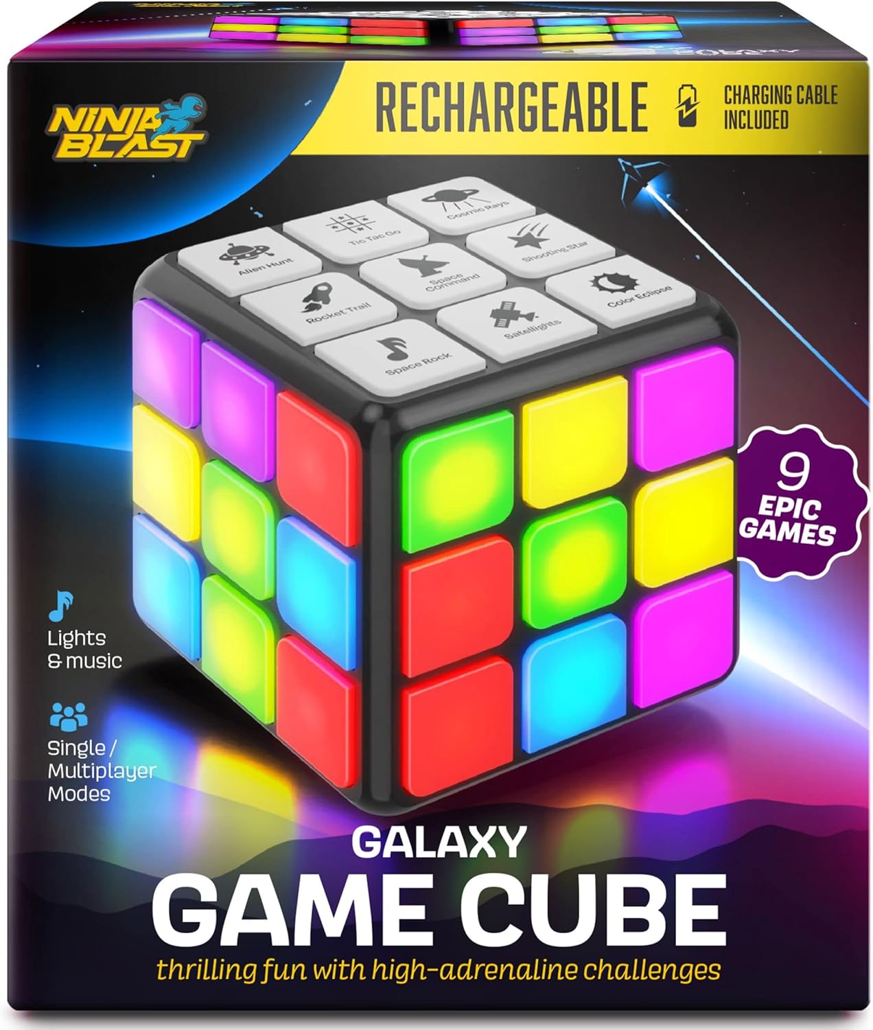 Rechargeable Ninja Blast Cube - 9 Fun Brain Games