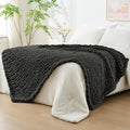Chunky Knit Throw Blanket 60x80 in Dark Grey - Hand Knitted Chenille