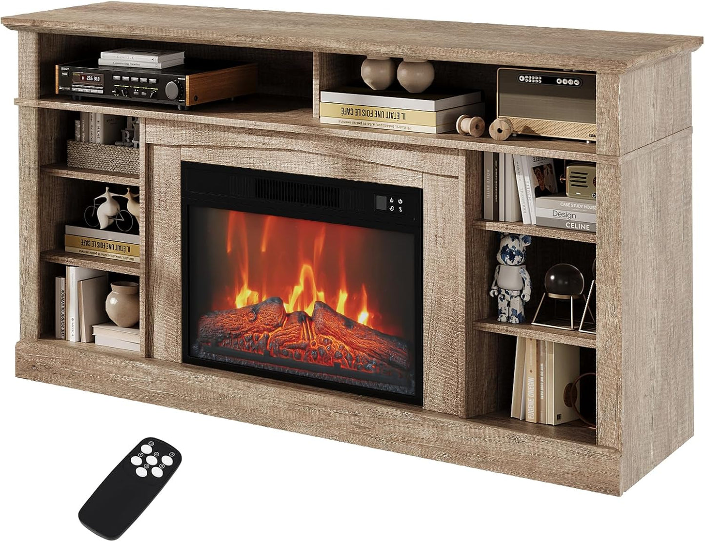 58 Electric Fireplace TV Stand - Rustic Charm & Cozy Ambiance