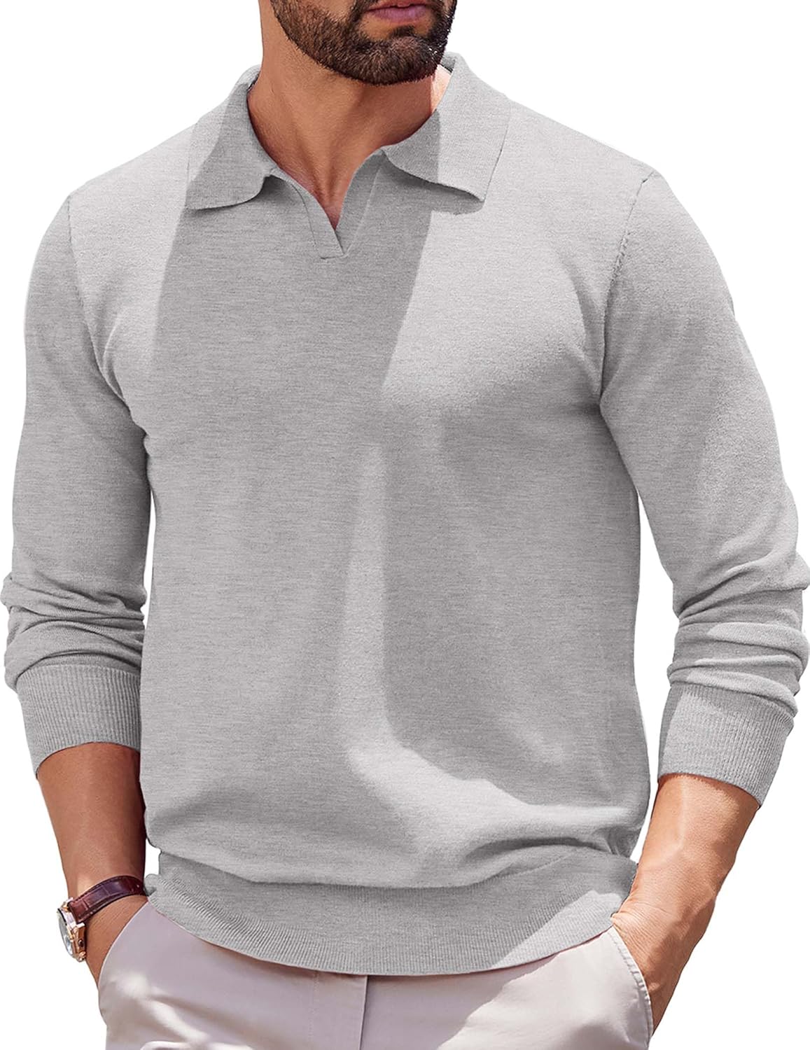 Stylish Long Sleeve Polo Sweater for Men by COOFANDY
