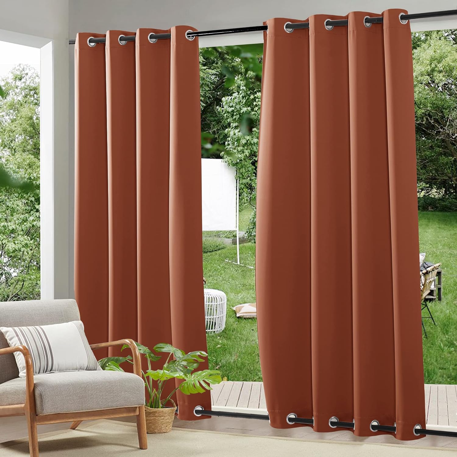 RYB HOME Outdoor Curtains for Patio and Porch - Terracotta