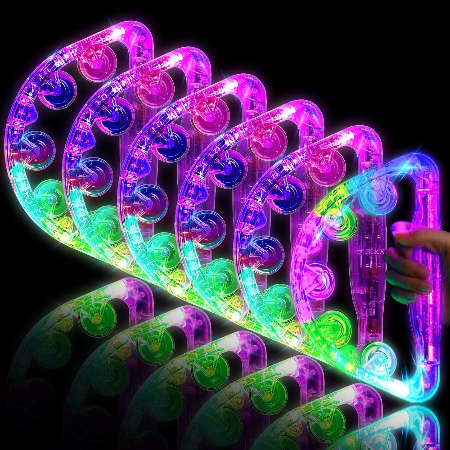 Light Up Tambourines for Parties - 12 Pack Glow in The Dark