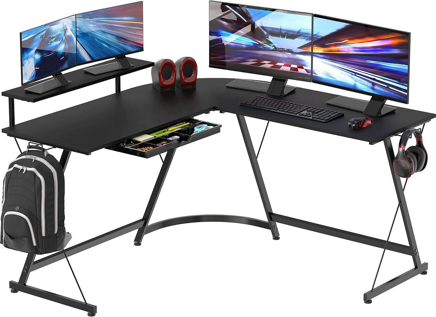 SHW Vista L-Shape Desk: Spacious Workstation