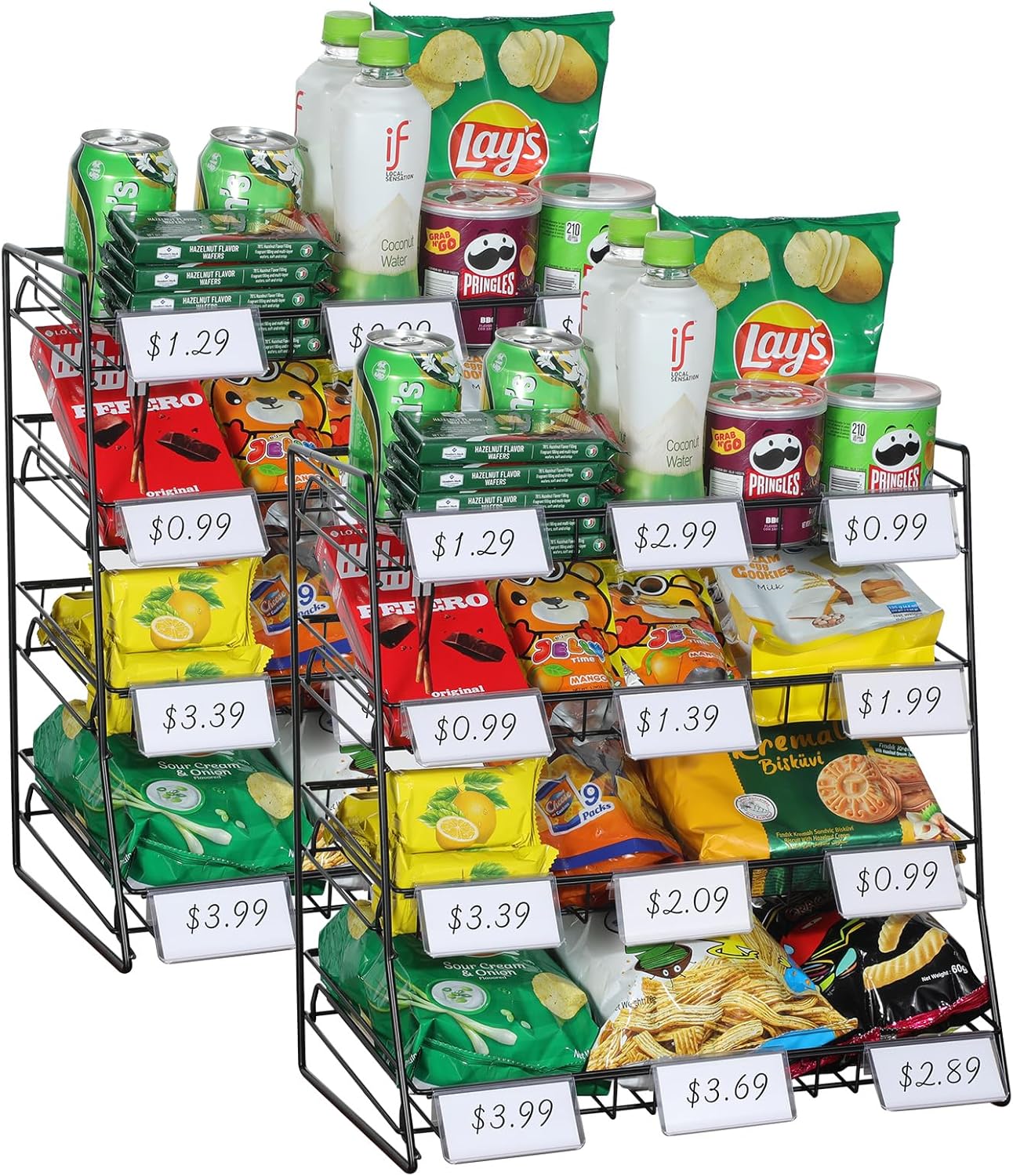 4-Tier Black Stackable Candy Display Rack for Organized Snacks