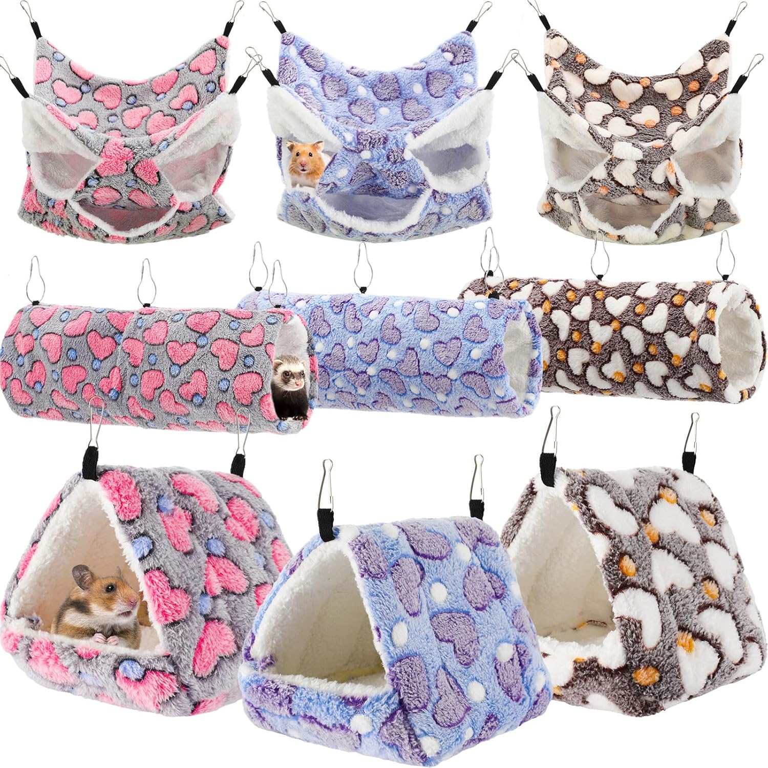 Abbylike 9 Pieces Rat Hammock Set for Small Pets Comfort