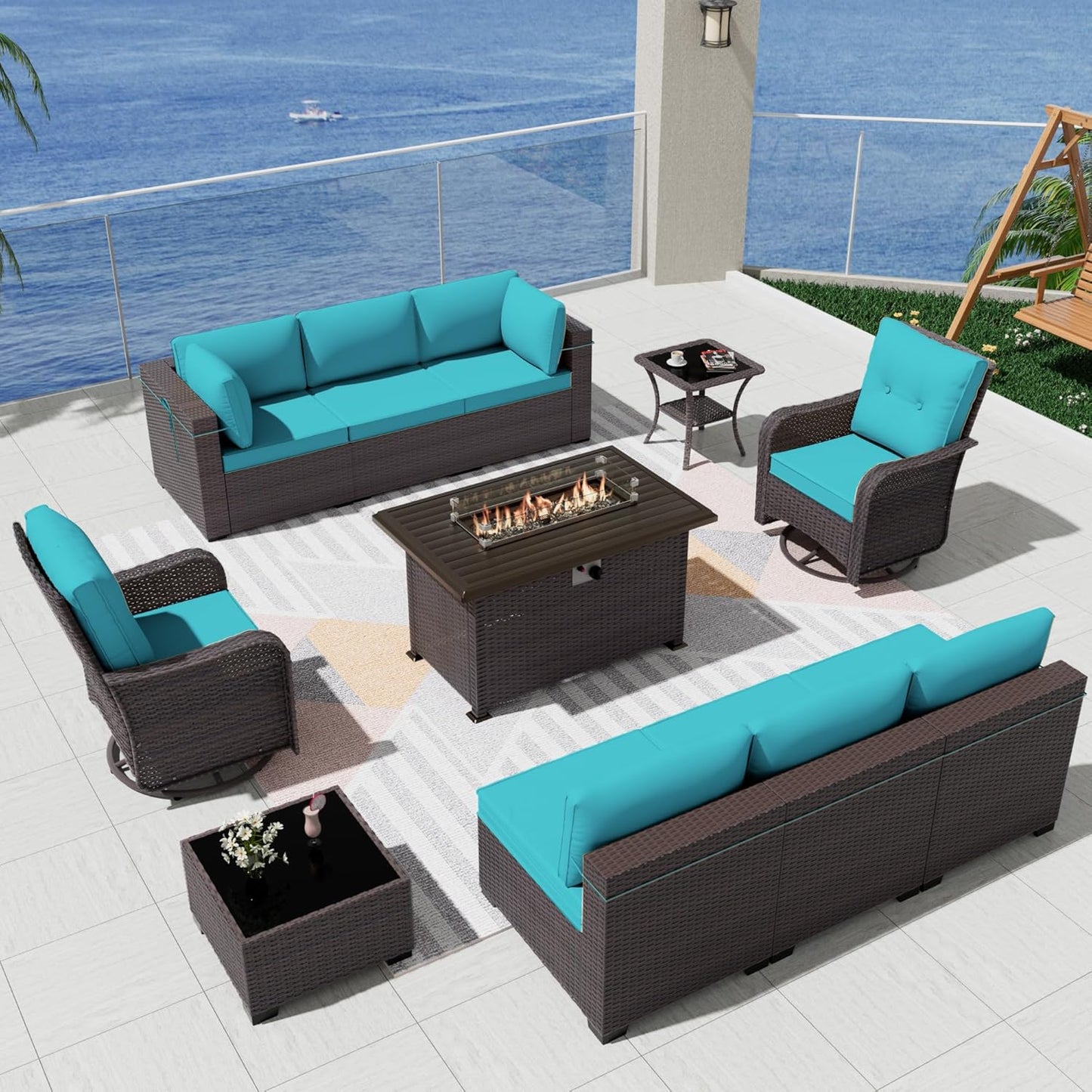 Kurapika 11 Pieces Patio Furniture Set with Fire Pit
