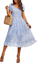 Casual Summer Smocked Midi Dress - Flowy Tiered Ruffle Style