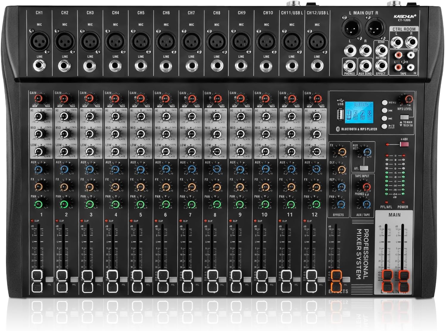 Professional 12 Channel Mixer with Bluetooth and USB Recording