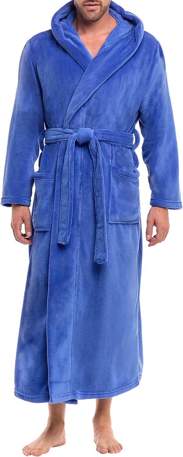 Plush Fleece Hooded Mens Bathrobe for Ultimate Comfort