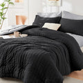 Full Size Black/Light Grey Seersucker Comforter Set - All-Season