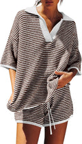 Womens Oversized Knit Sweater Set with High Waist Shorts - Cozy