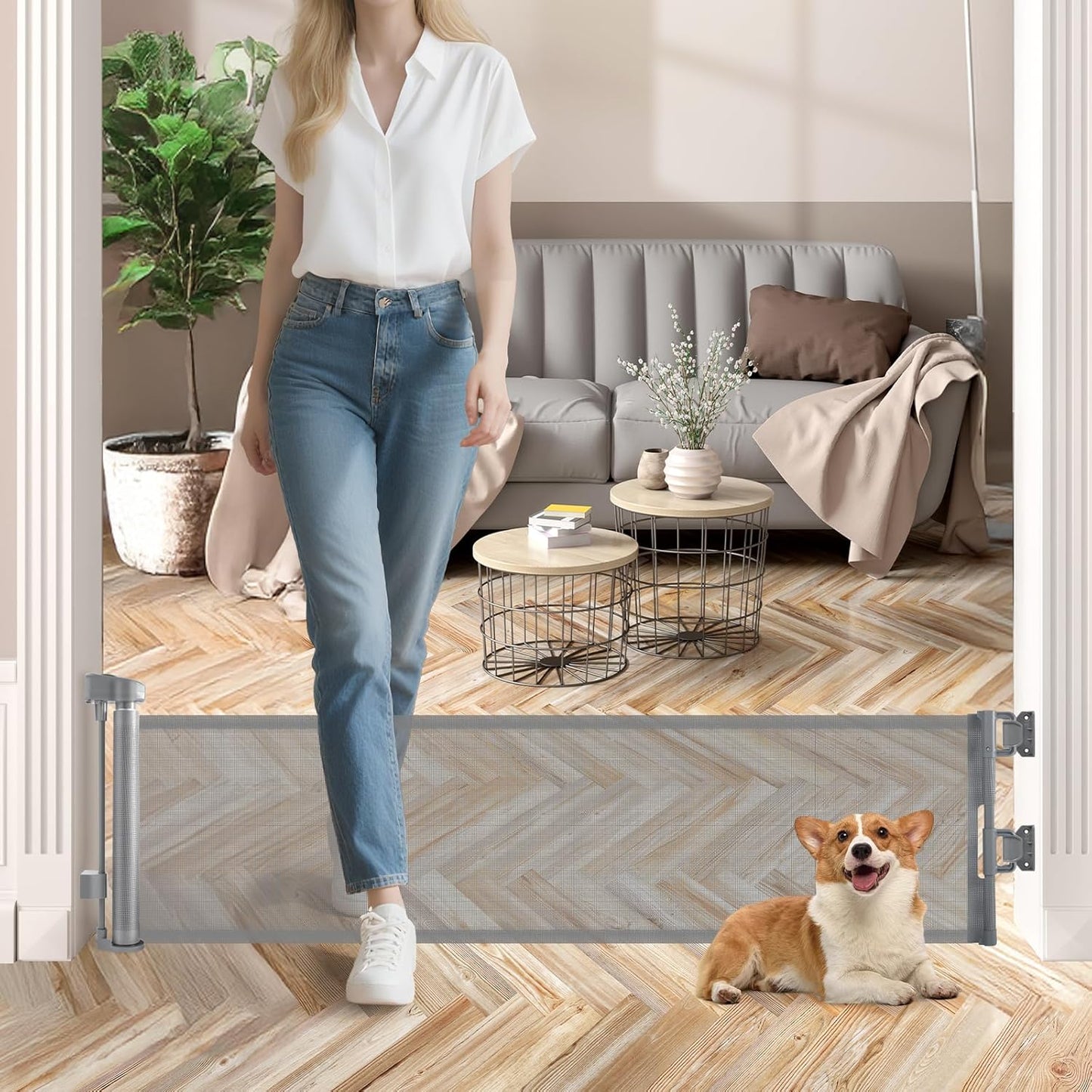 14 Inch Tall Short Dog Gate for Small Pets - Retractable Mesh Door