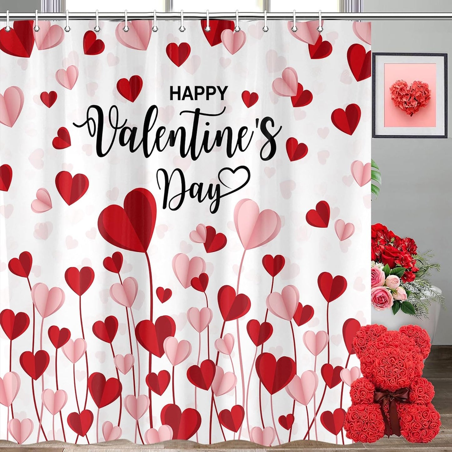 Romantic Heart Shower Curtain Set