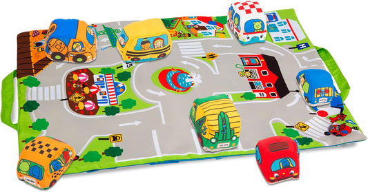 Melissa & Doug Take-Along Town Play Mat with 9 Soft Vehicles
