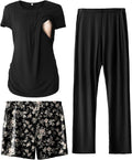 SUNNYBUY Womens Maternity Nursing Pajamas Set 3 Piece - Short Sleeve