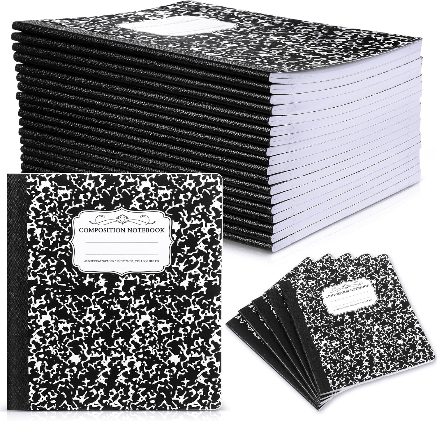 Seajan 20 Pack Marble Composition Notebooks - Wide Ruled - Back to School Essential