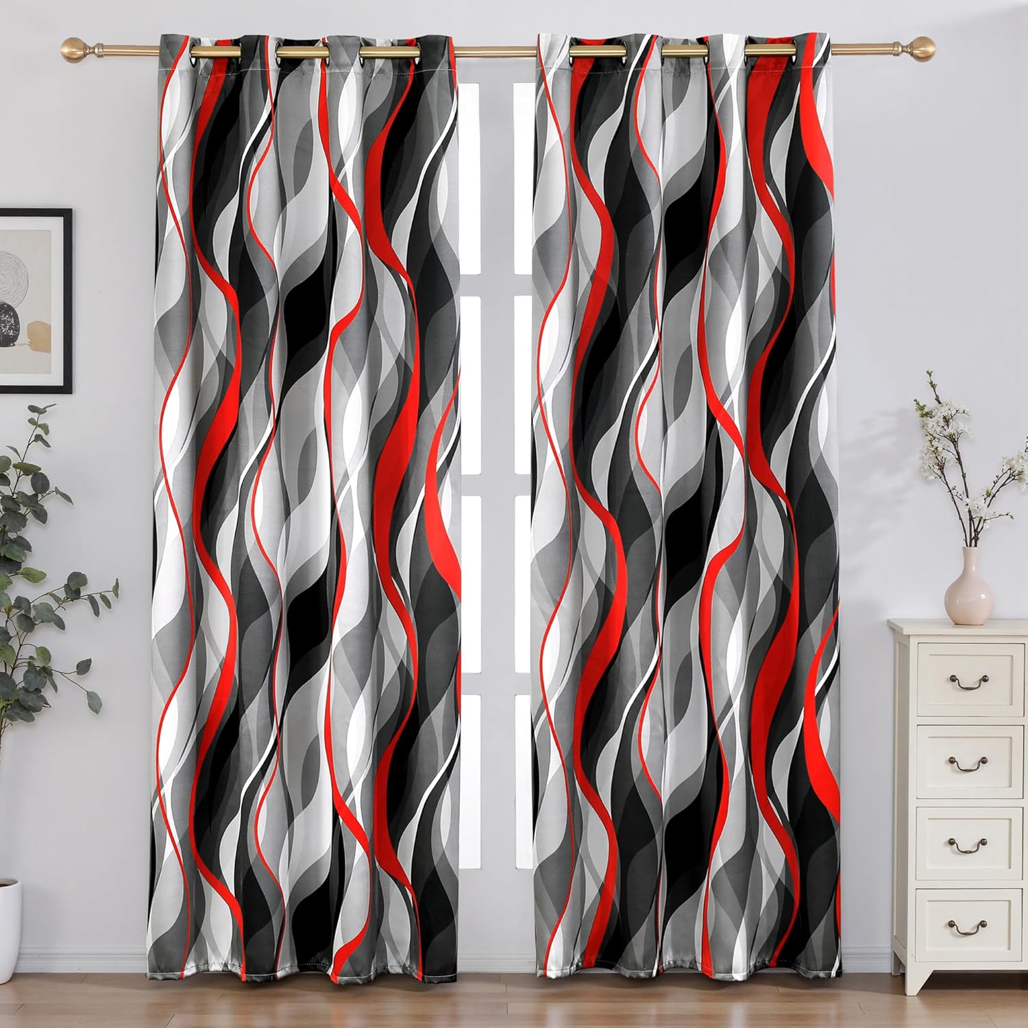 Weesire Red and Grey Blackout Curtains for Modern Living Spaces