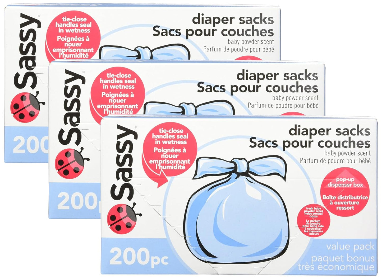 Sassy Baby Diaper Sacks, 200ct x 3 Packs - Convenient Disposable Solution