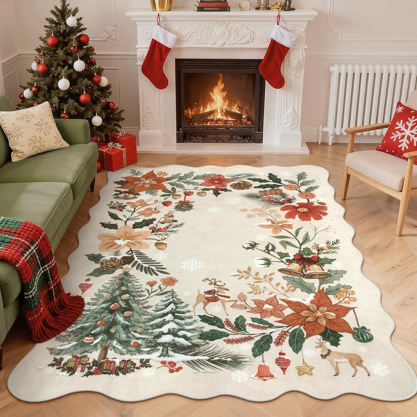 Lahome Floral Christmas Rugs for Living Room and Bedroom