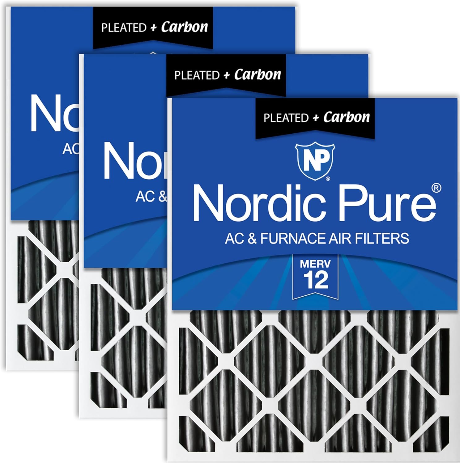 Nordic Pure 16x25x2 Furnace Air Filters MERV 12 Pleated Carbon
