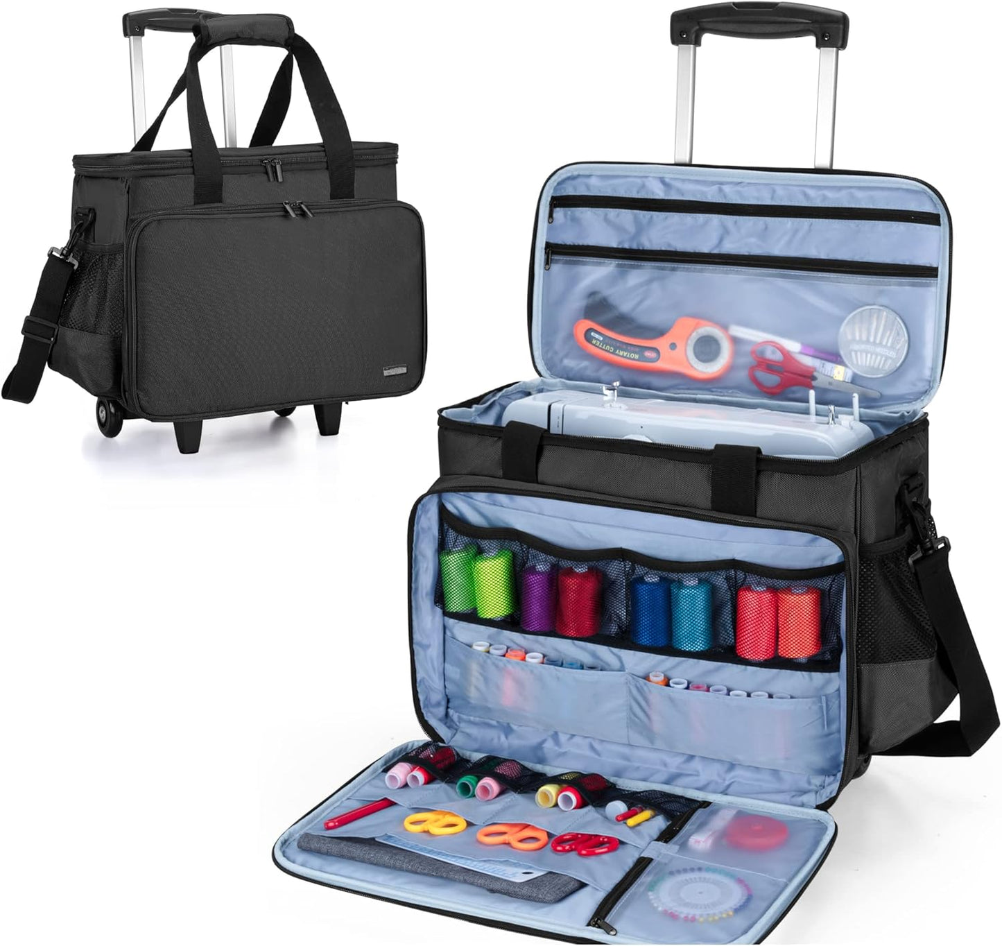 LUXJA Sewing Machine Case with Dolly and Removable Pad