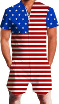 Idgreatim Men 3D Graphic One Piece Romper Casual Zipper Short Sleeve