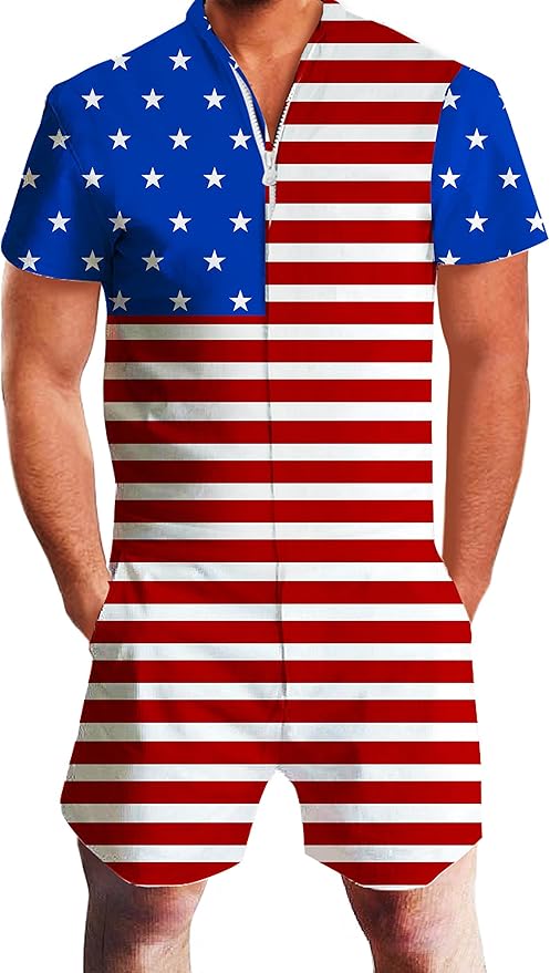 Idgreatim Men 3D Graphic One Piece Romper Casual Jumpsuit
