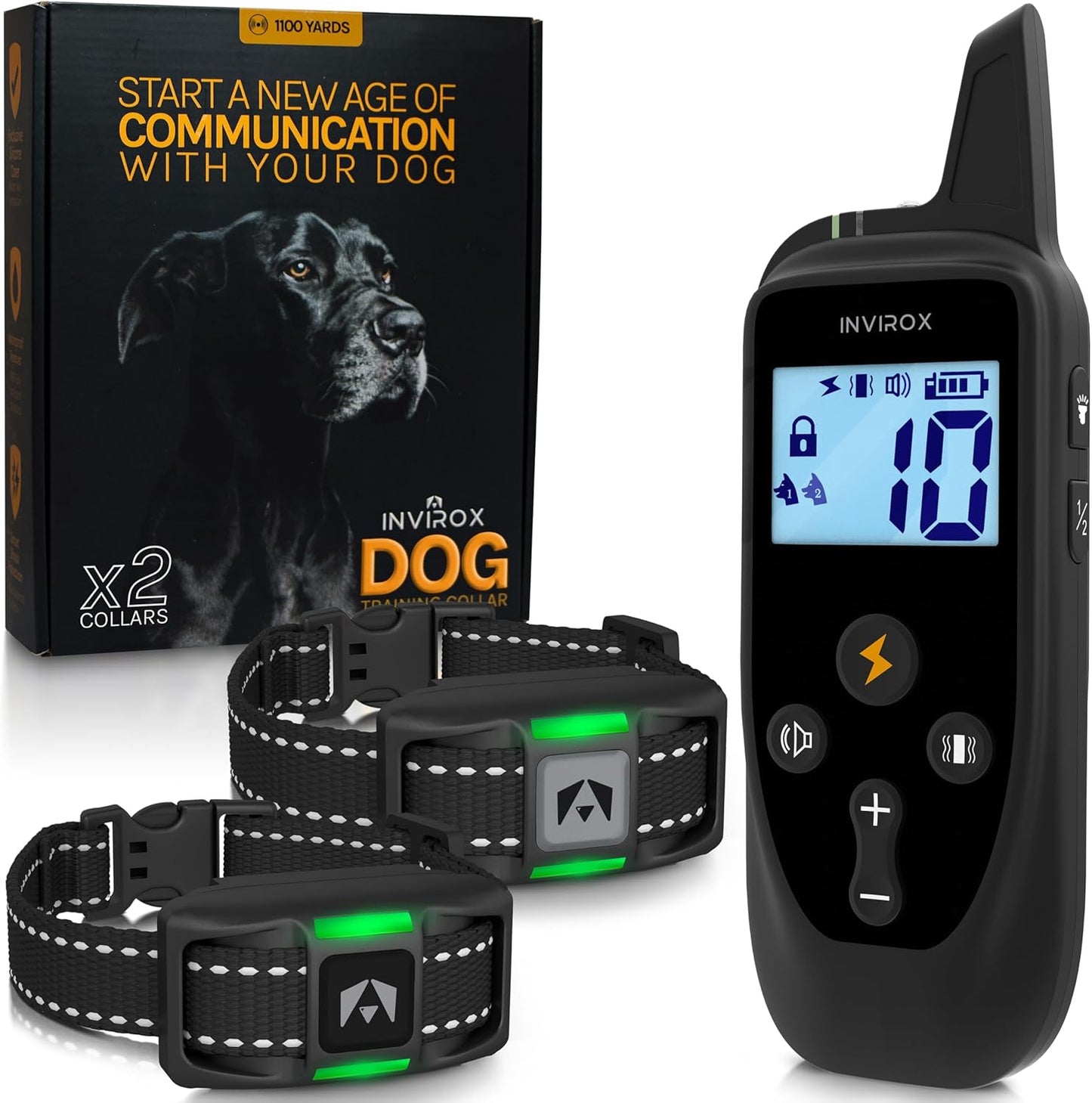INVIROX Dog Training Collar for Large Dogs - 123 Levels & 1100yd Range