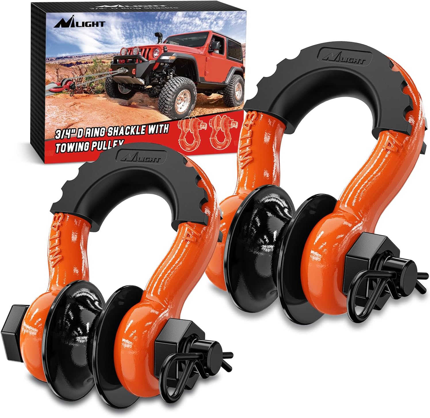 Nilight 3/4 D Ring Shackle with Towing Pulley for Recovery