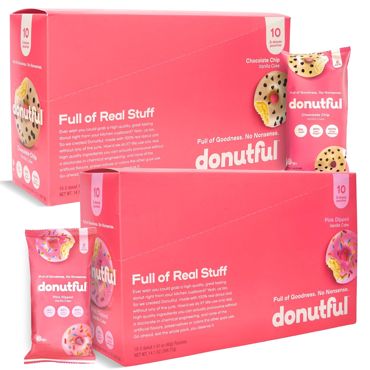 Donutful Chocolate Chip & Pink Sprinkle Mini Donuts Snack Pack