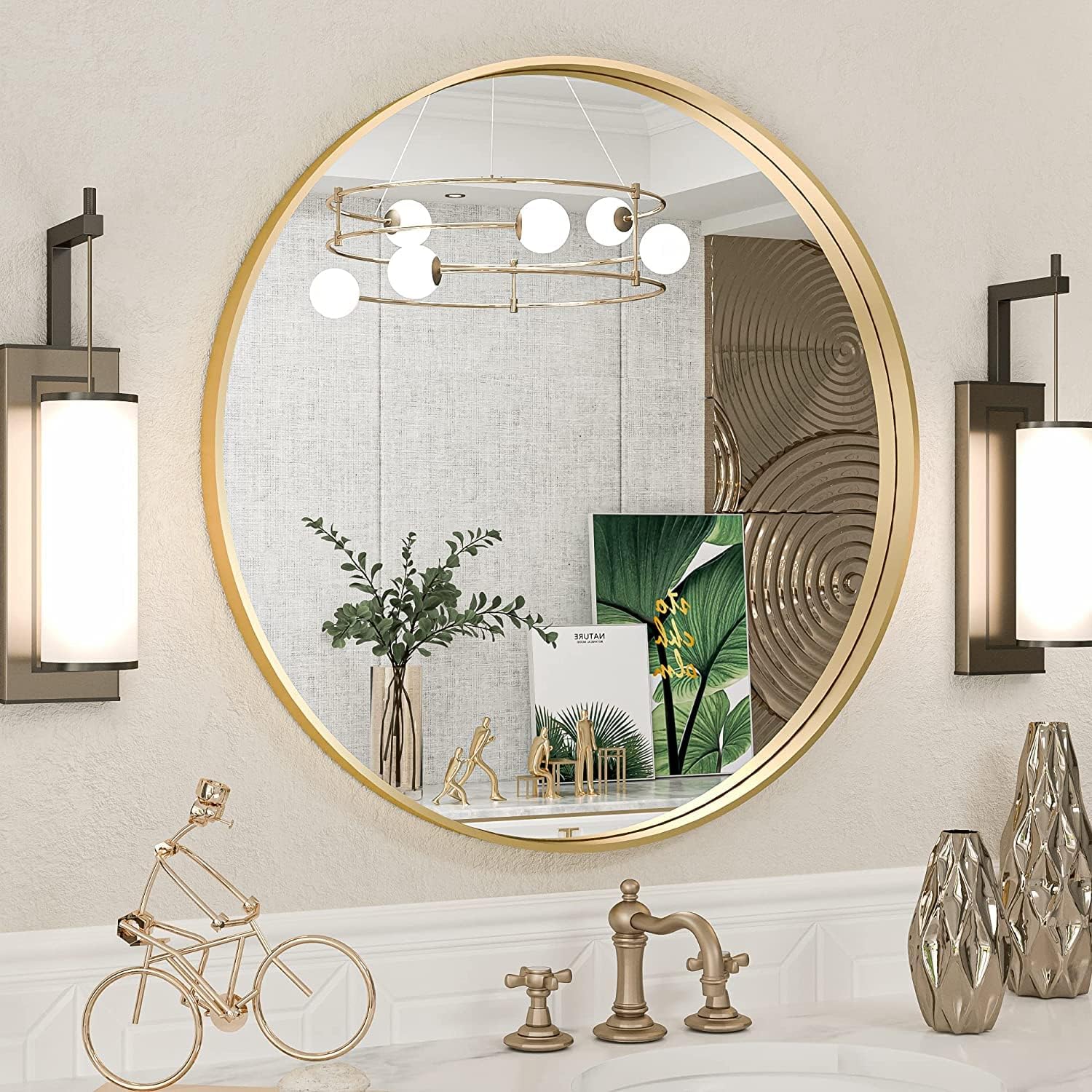 TokeShimi 24 Inch Gold Round Vanity Bathroom Mirror for Home Decor