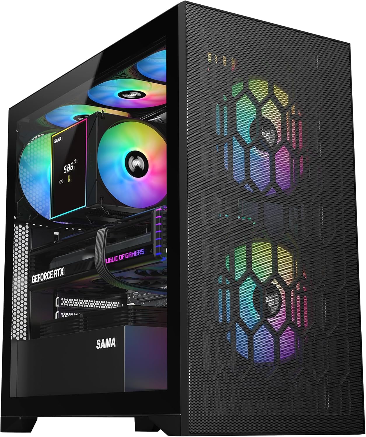 SAMA V Mesh Mid Tower PC Case with High Airflow and RGB Fans