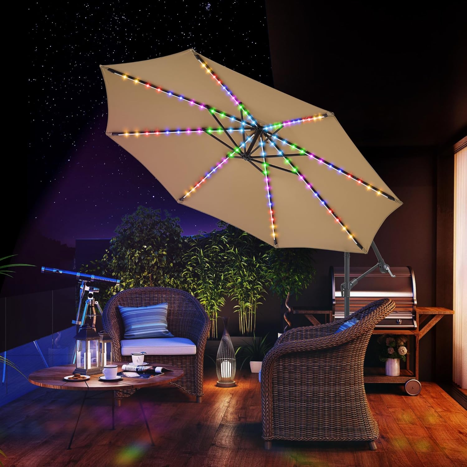 10ft Offset Patio Umbrella with Solar Lights for Outdoor Fun