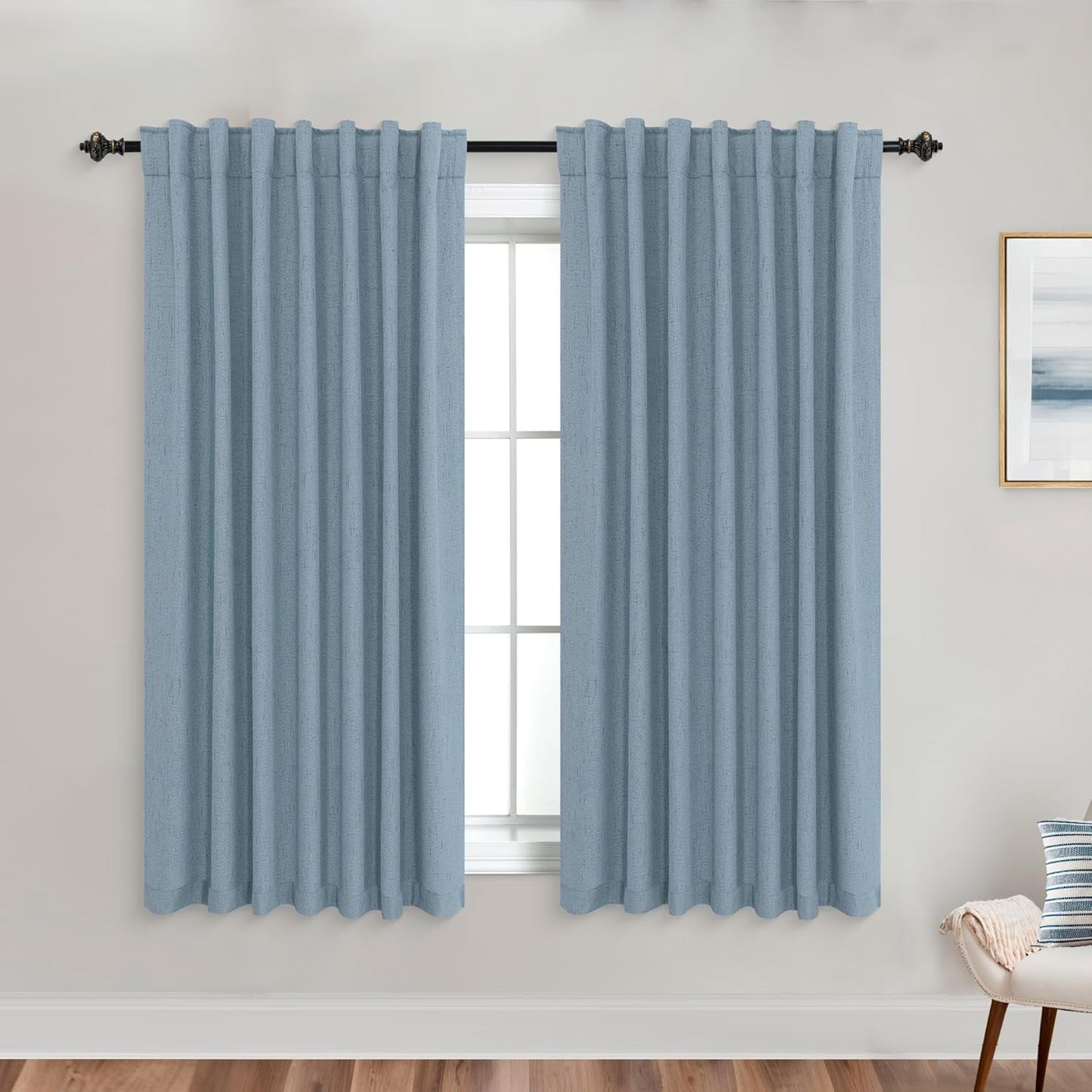 KOUFALL Bathroom Curtains for Bedroom - Coastal Dusty Blue Style