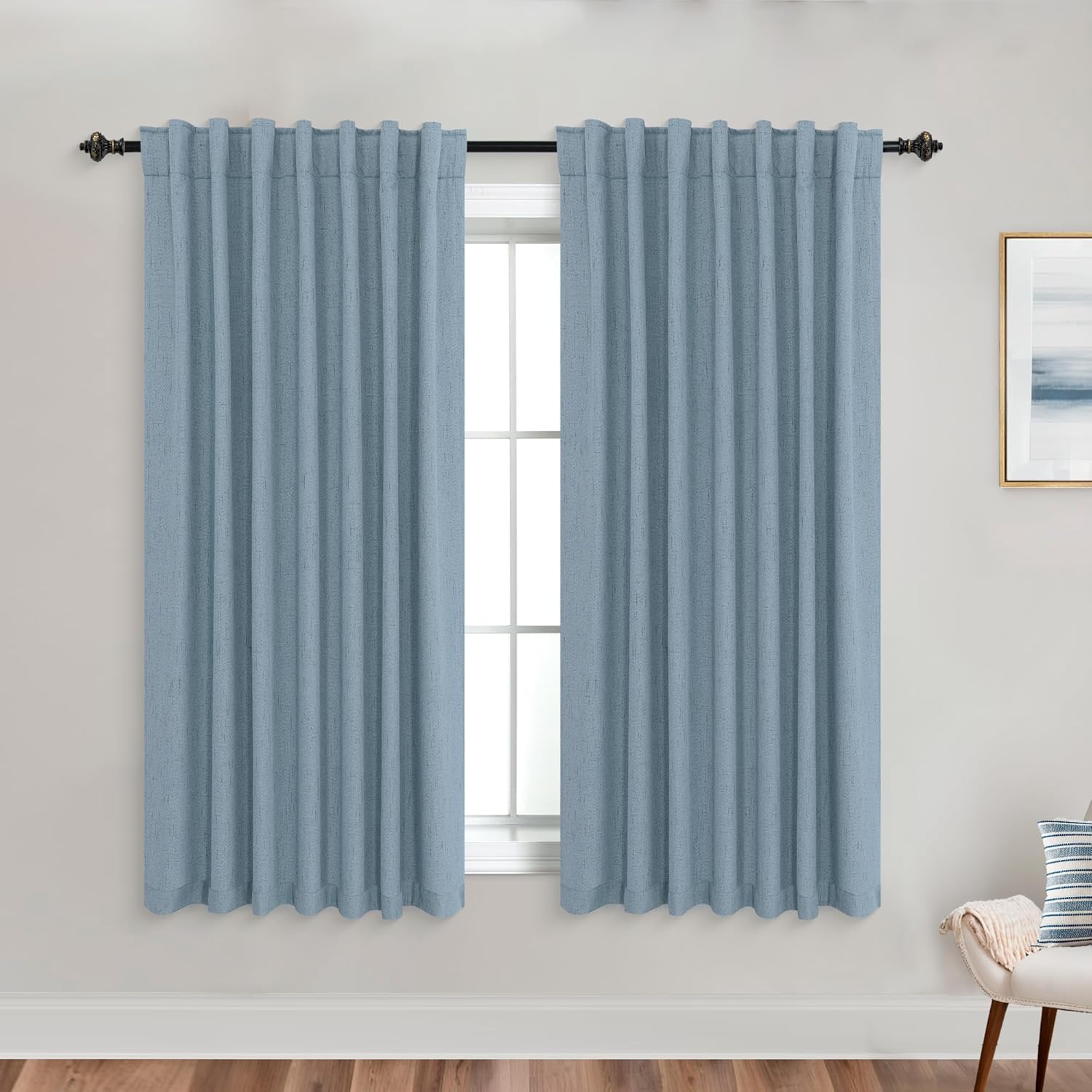 KOUFALL Bathroom Curtains for Bedroom - Coastal Dusty Blue Style