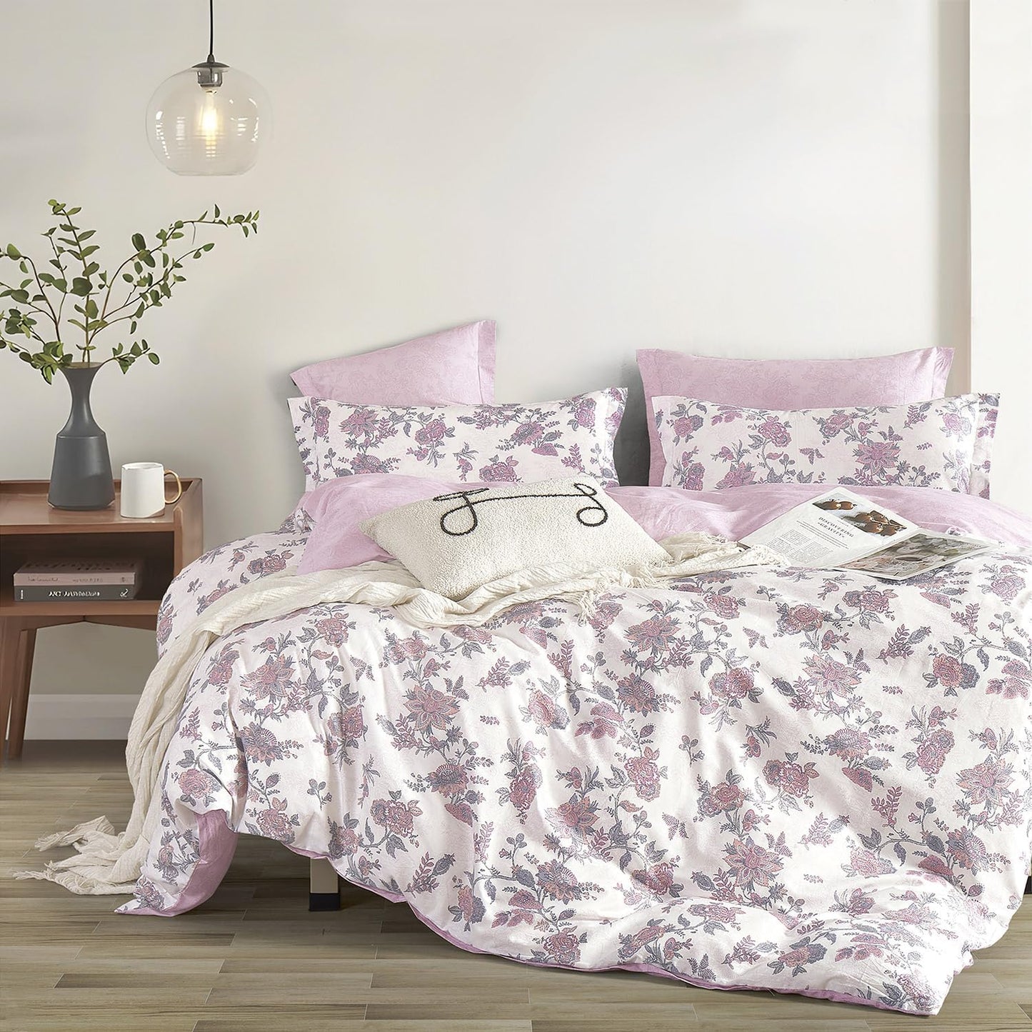 Pink Floral Cotton Comforter Queen Size Set for Cozy Bedrooms
