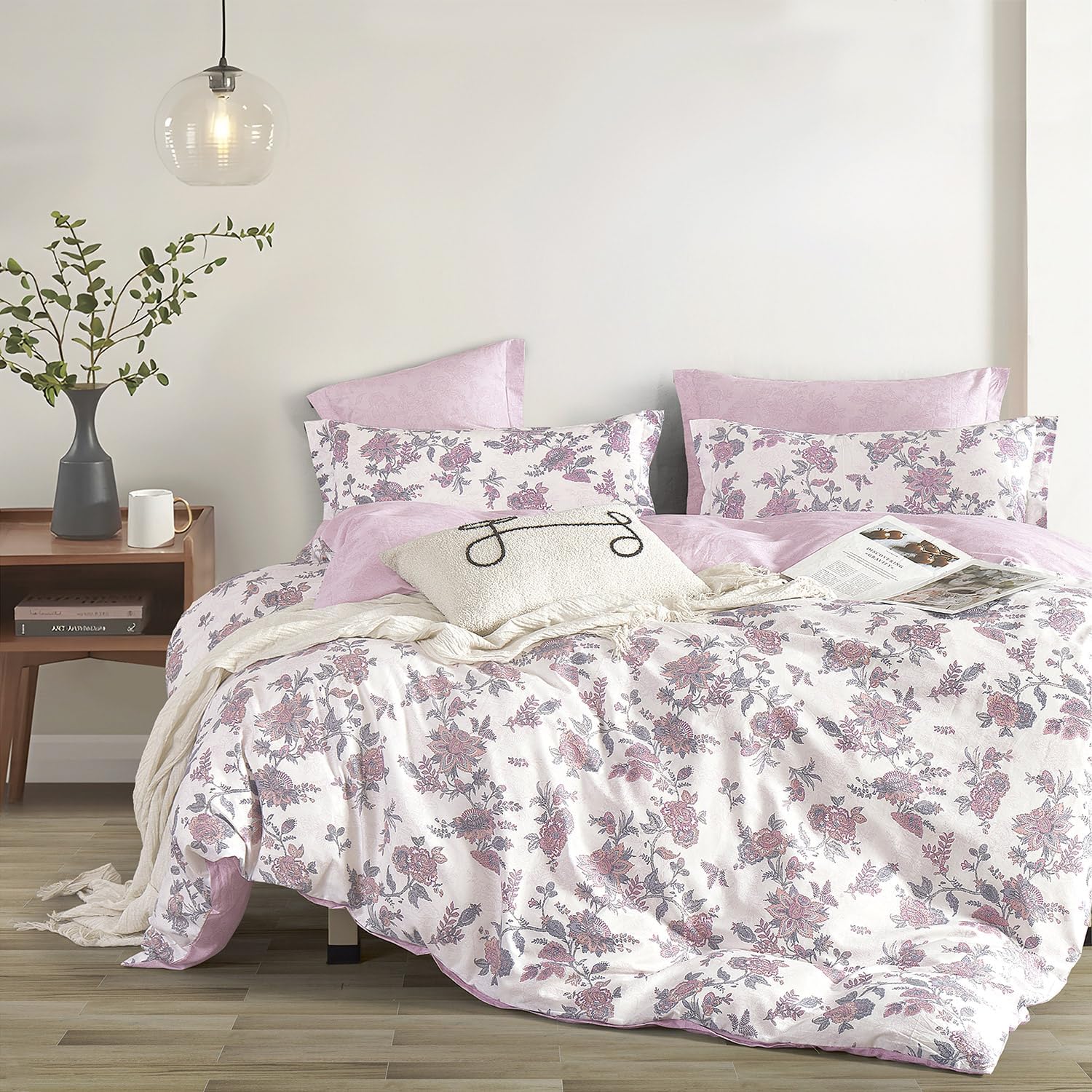 Pink Floral Cotton Comforter Queen Size Set for Cozy Bedrooms