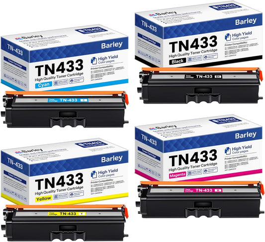 High Yield TN433 Toner Cartridge 4-Pack for Brother Printers