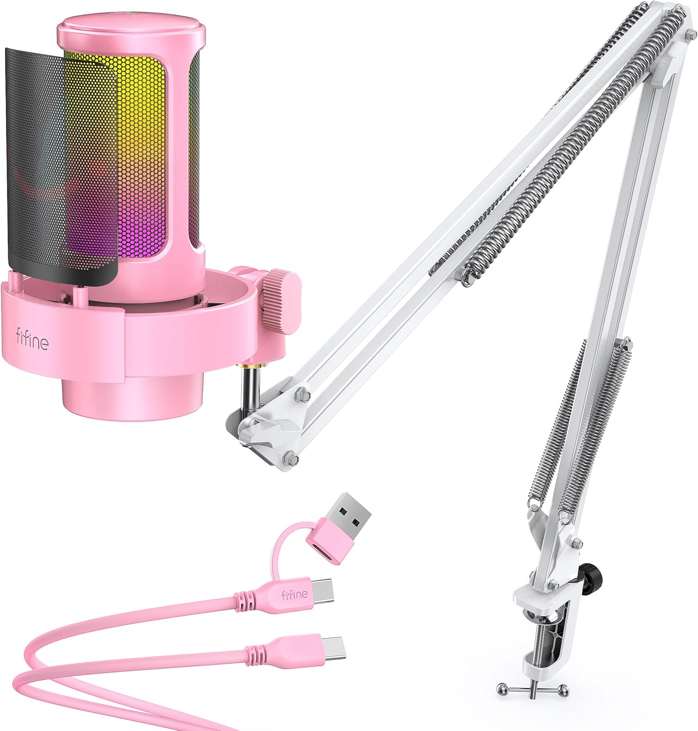 FIFINE USB Streaming Microphone Kit with Boom Arm for Gaming