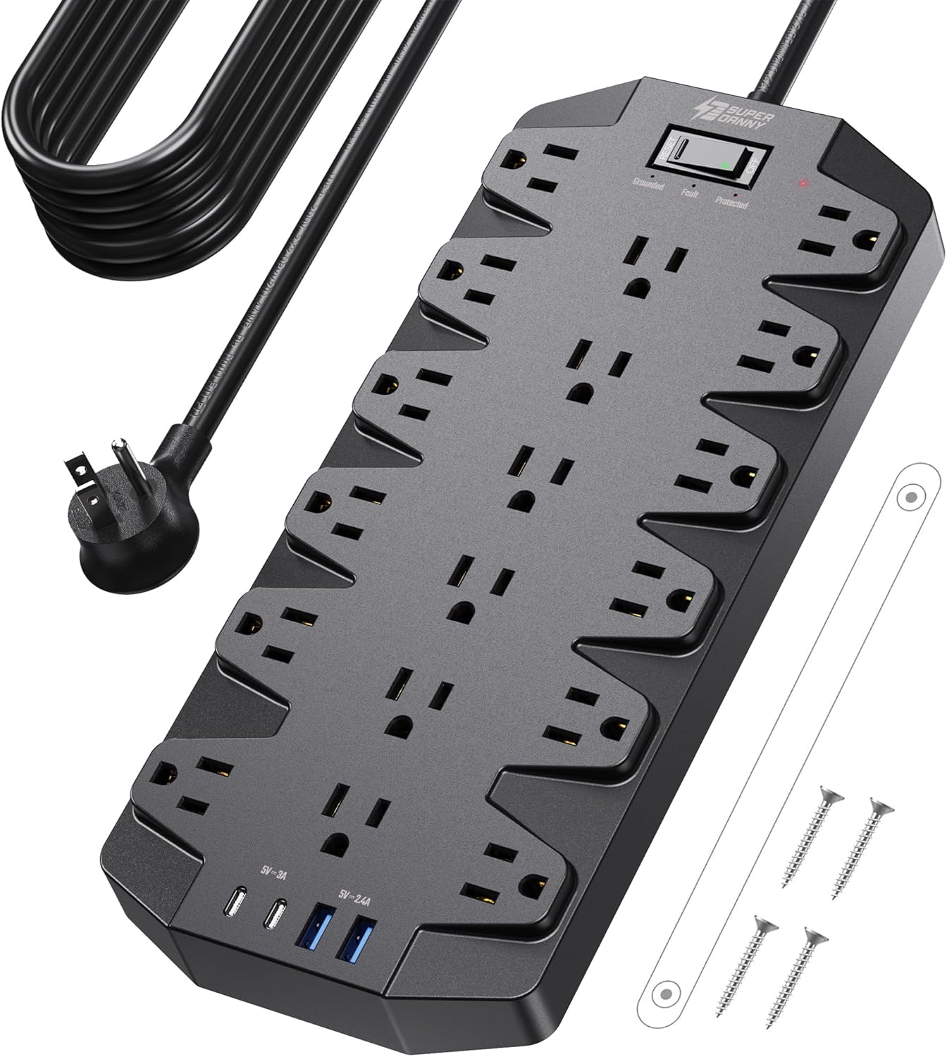 18 Widely Outlets Power Strip with USB Ports for Home Office