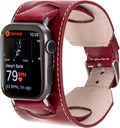 Cuff Watch Band for Apple 44mm - Handmade Red Genuine Leather