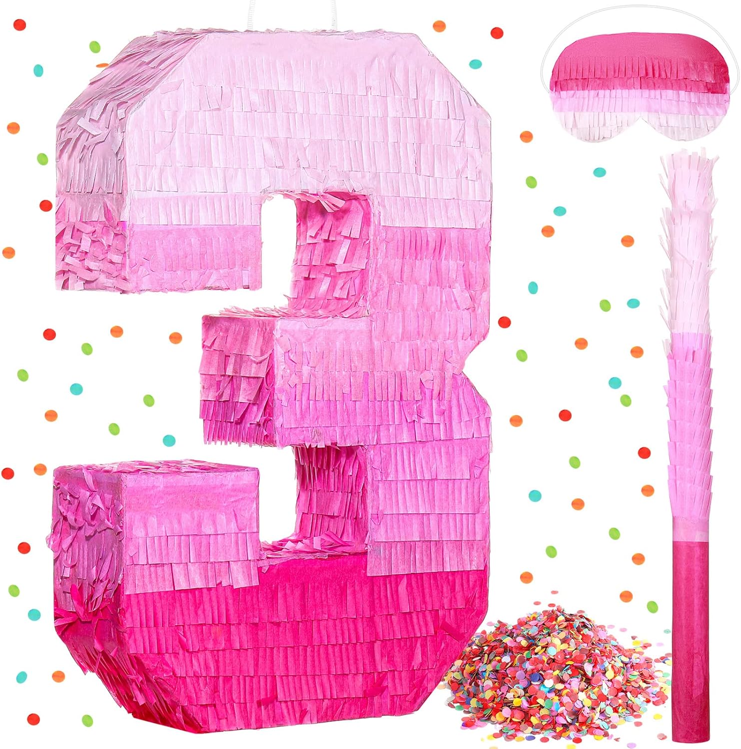 Sratte Number 3 Pinata Pink Birthday Decorations for Parties