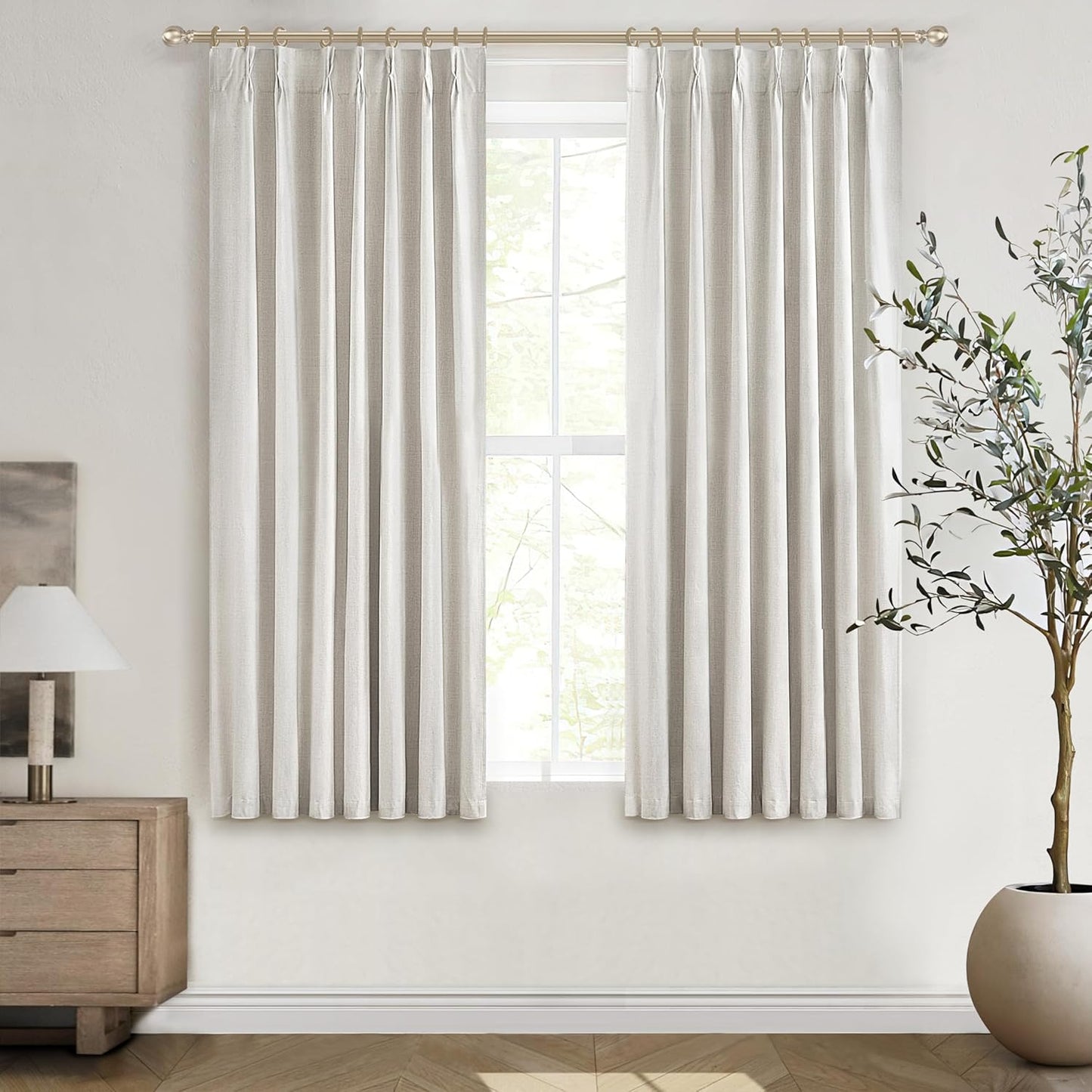Short Linen Blackout Curtains for Bay Windows 48 Inch Length