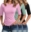 Riyiper 3 Pack Elbow Length Tee Shirts for Women - Slim Fit Cotton
